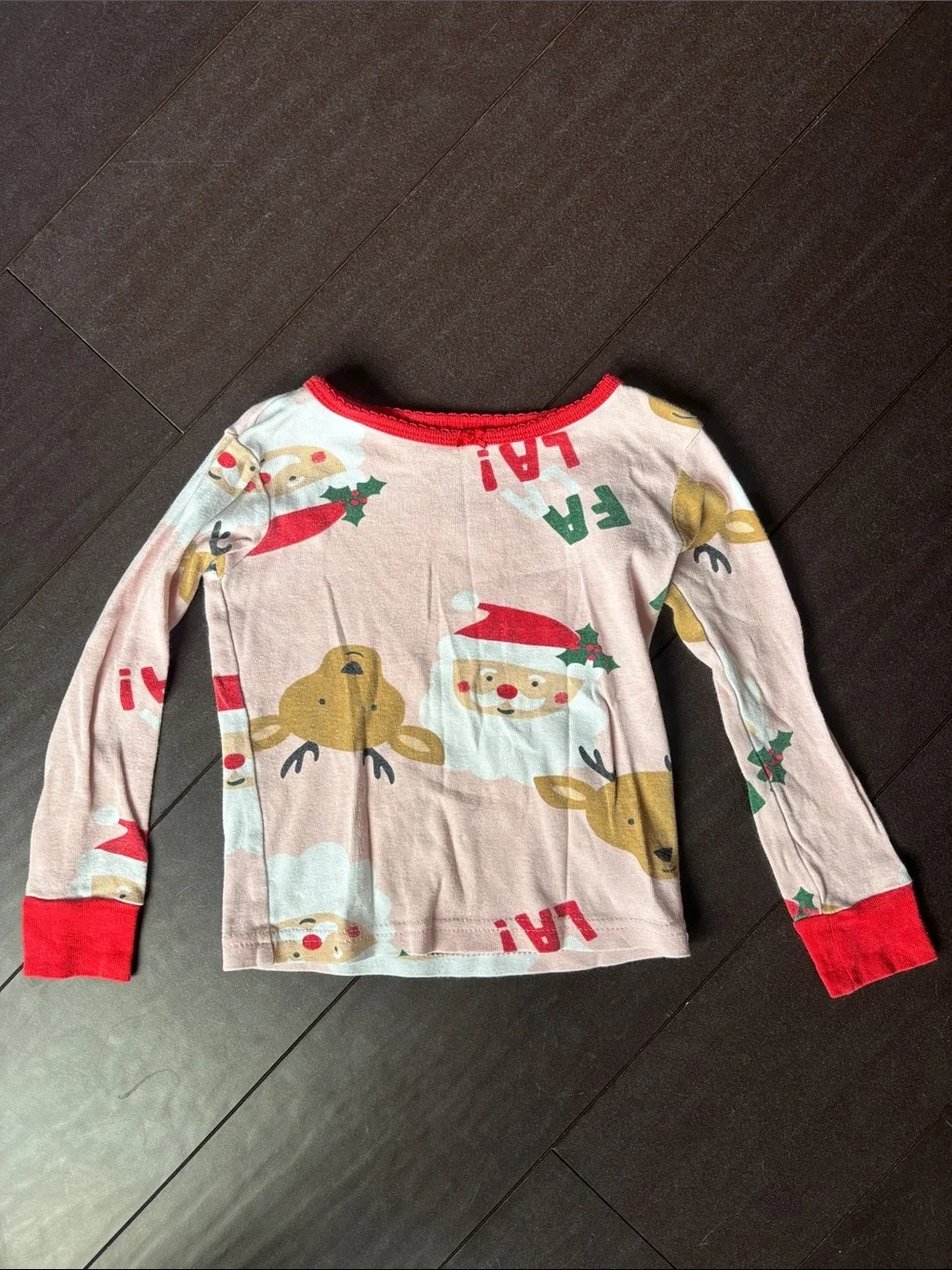 Carter's Pink Holiday Santa & Reindeer Pajama Set with Red Trim